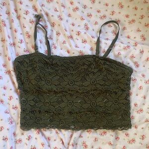 Forest Green Lacy Cropped Tank Top